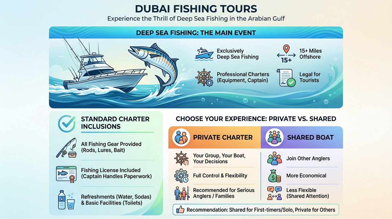 Anglers preparing for a sport fishing tour in Dubai with deep sea equipment
