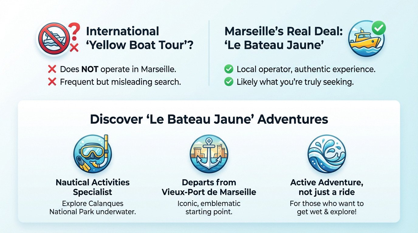 Le Bateau Jaune diving boat docked at Marseille Vieux-Port ready for a snorkeling trip