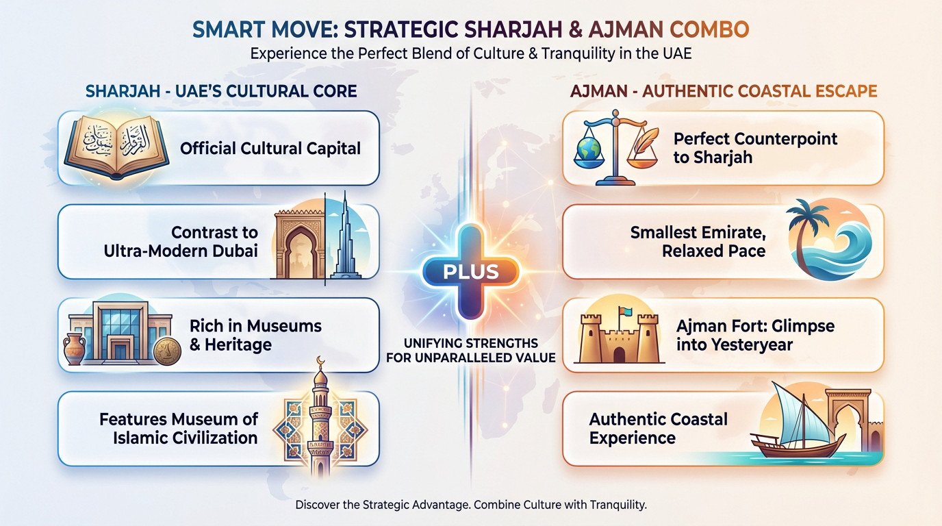 Strategic map view of a sharjah ajman city tour highlighting cultural landmarks