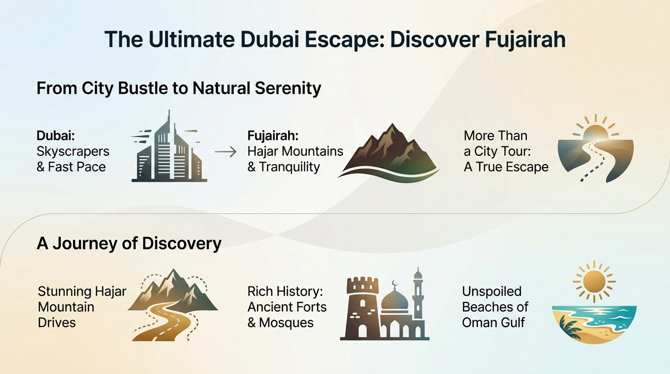 Scenic drive through the rugged Hajar Mountains during a Fujairah East Coast tour