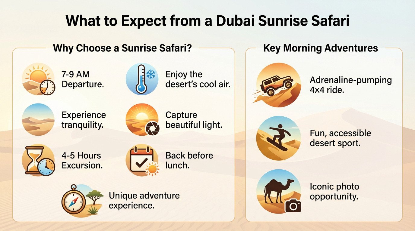 4x4 vehicle driving on sand dunes during a morning desert safari in Dubai